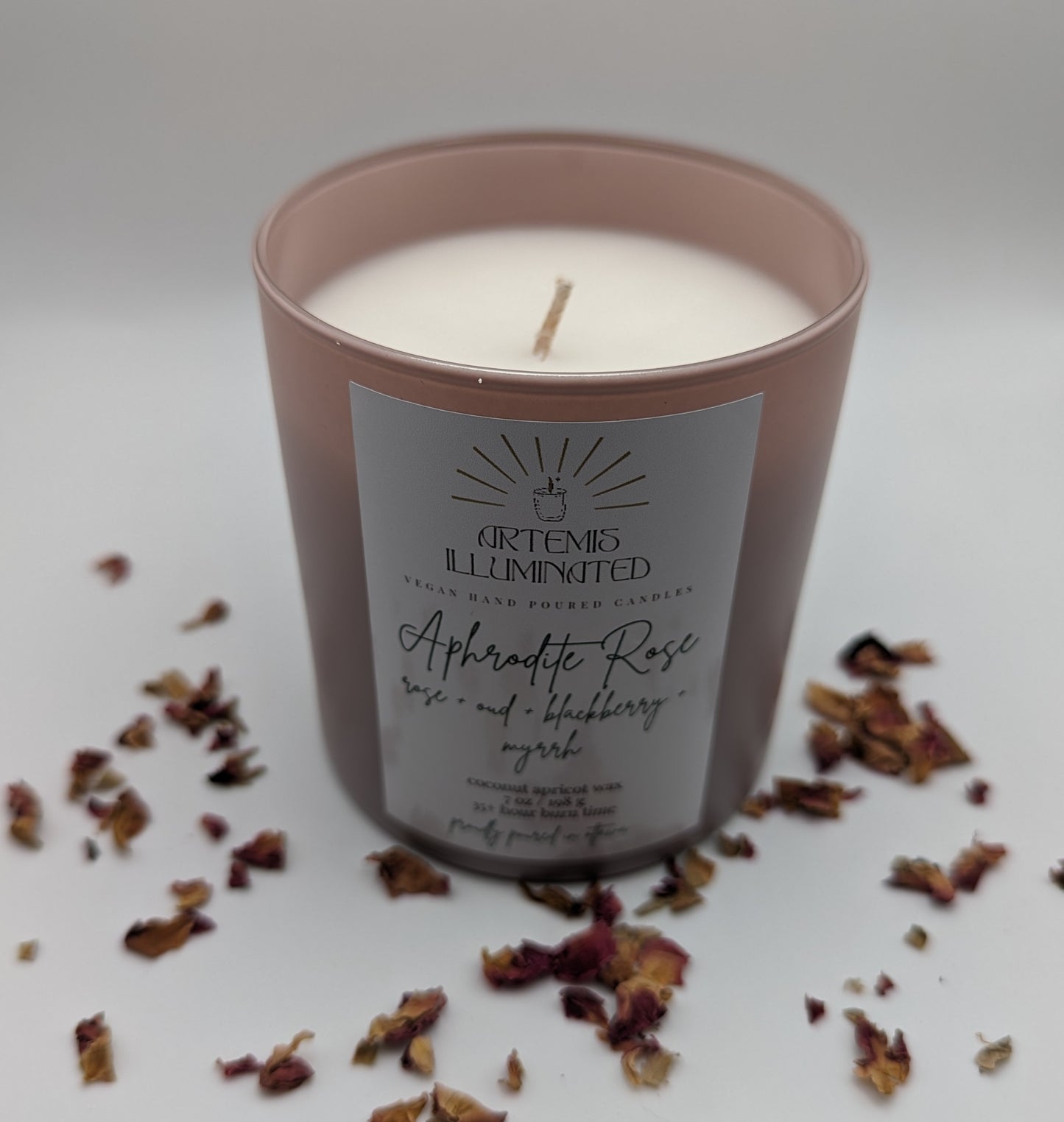 Aphrodite Rose - 7oz - Scented Coconut Apricot Wax Candle