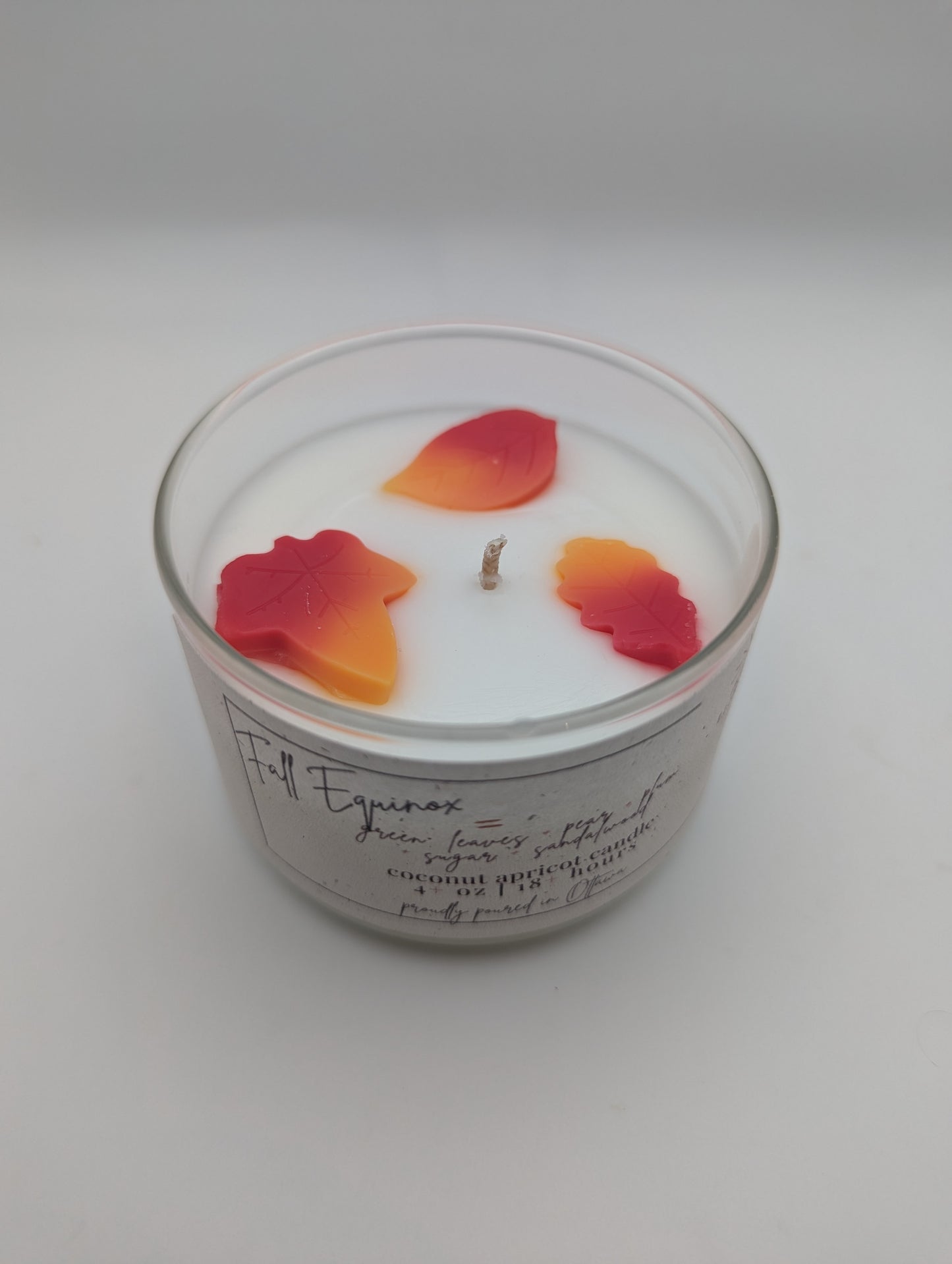 Fall Equinox - 4 oz Coconut Apricot Wax Candle with Leaf Embed