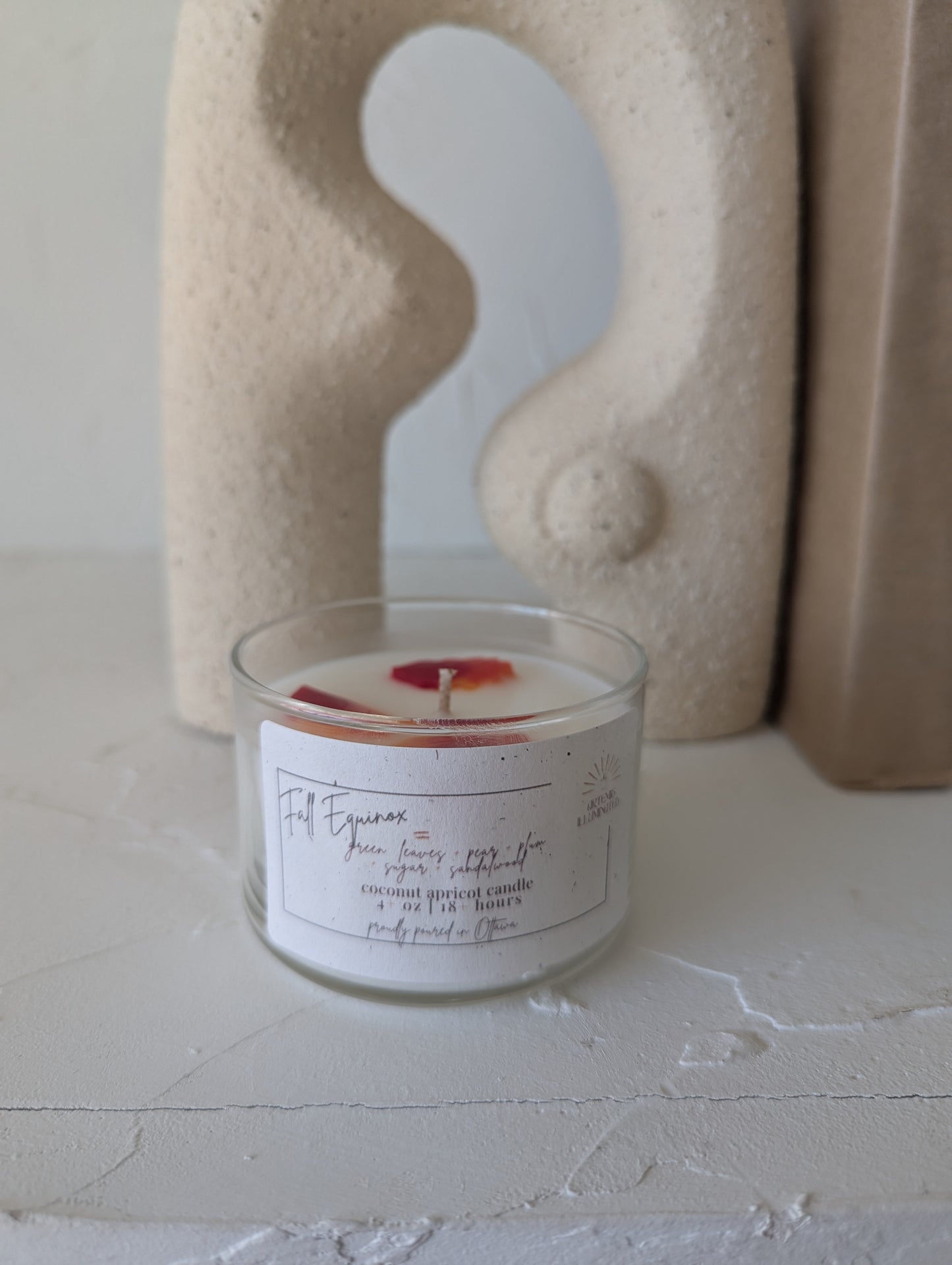 Fall Equinox - 4 oz Coconut Apricot Wax Candle with Leaf Embed